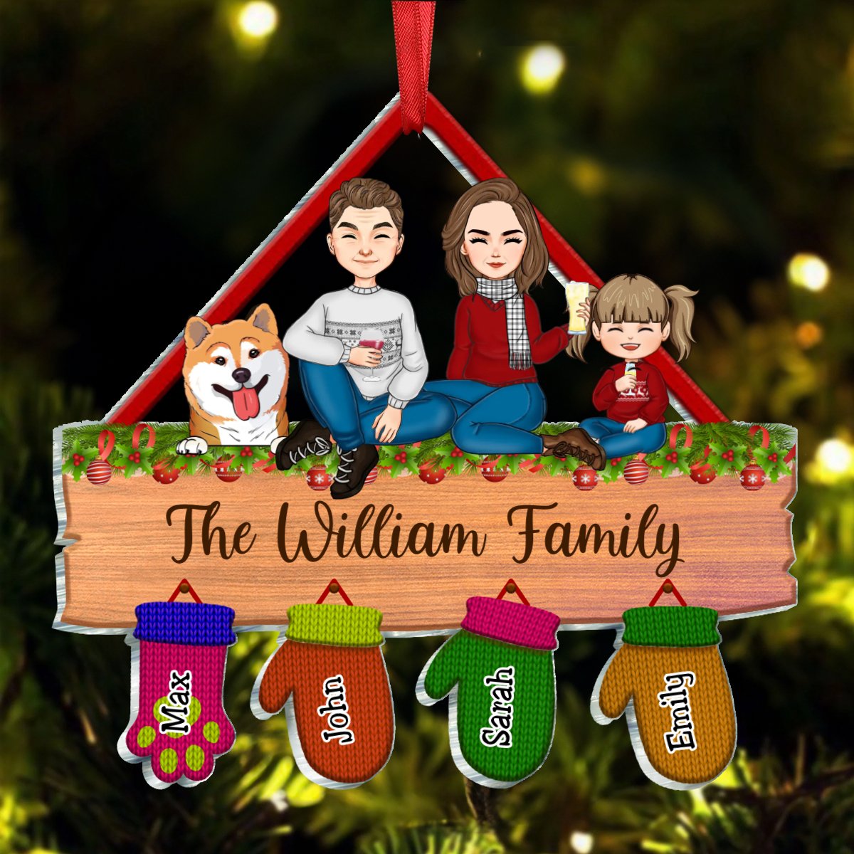 Family - Family Peeking Christmas Glove - Personalized Circle Ornament (II) - Makezbright Gifts