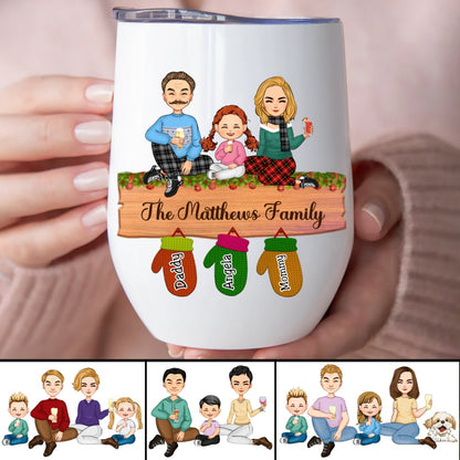 Family - Family Peeking Christmas Glove - Personalized Wine Tumbler - Makezbright Gifts