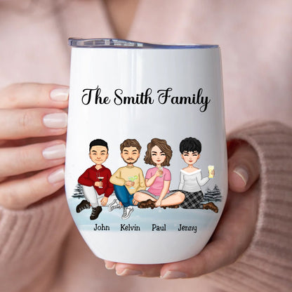 Family - Family Snow Background Ver 3 - Personalized Wine Tumbler - Makezbright Gifts