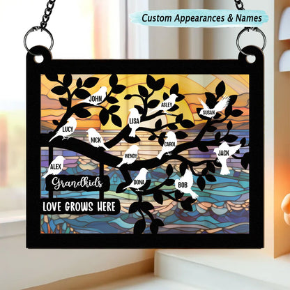 Family - Grandkids Love Grows Here - Personalized Window Hanging Suncatcher Ornament - Makezbright Gifts