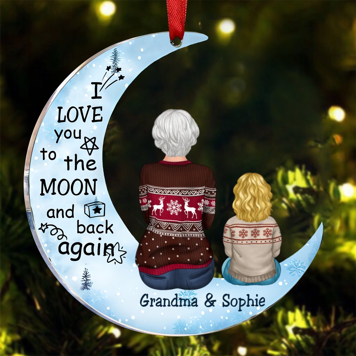 Family - I Love You To The Moon And Back Again - Personalized Acrylic Ornament - Makezbright Gifts