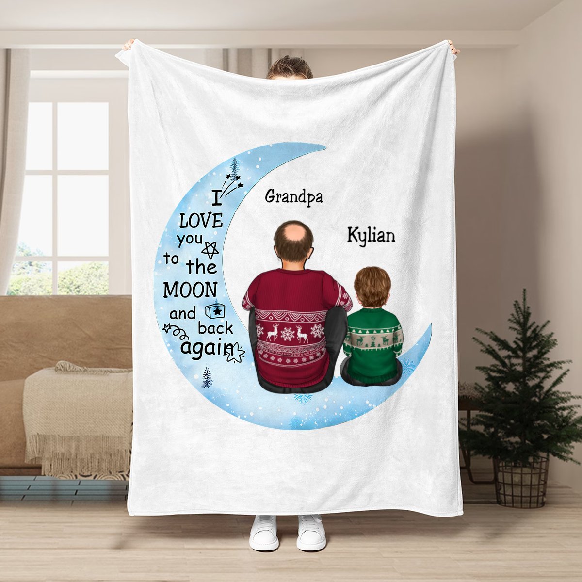 Family - I Love You To The Moon And Back Again - Personalized Blanket - Makezbright Gifts