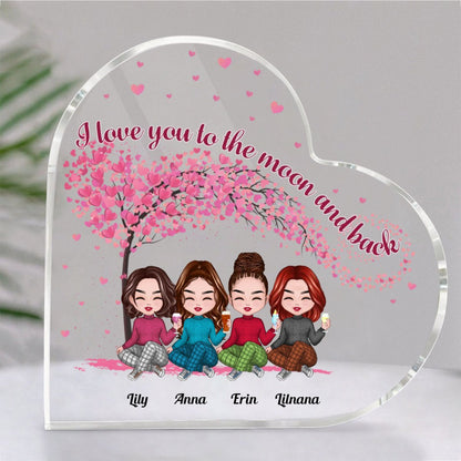 Family - I Love You To The Moon And Back - Personalized Acrylic Plaque (HEART) - Makezbright Gifts