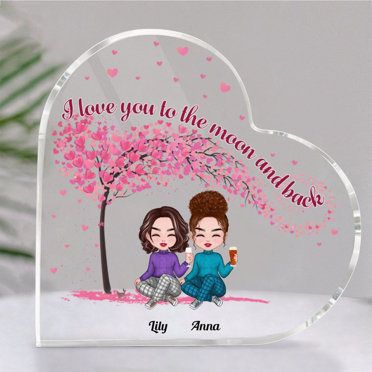 Family - I Love You To The Moon And Back - Personalized Acrylic Plaque (HEART) - Makezbright Gifts