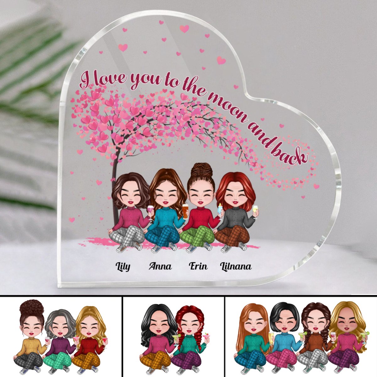 Family - I Love You To The Moon And Back - Personalized Acrylic Plaque (HEART) - Makezbright Gifts