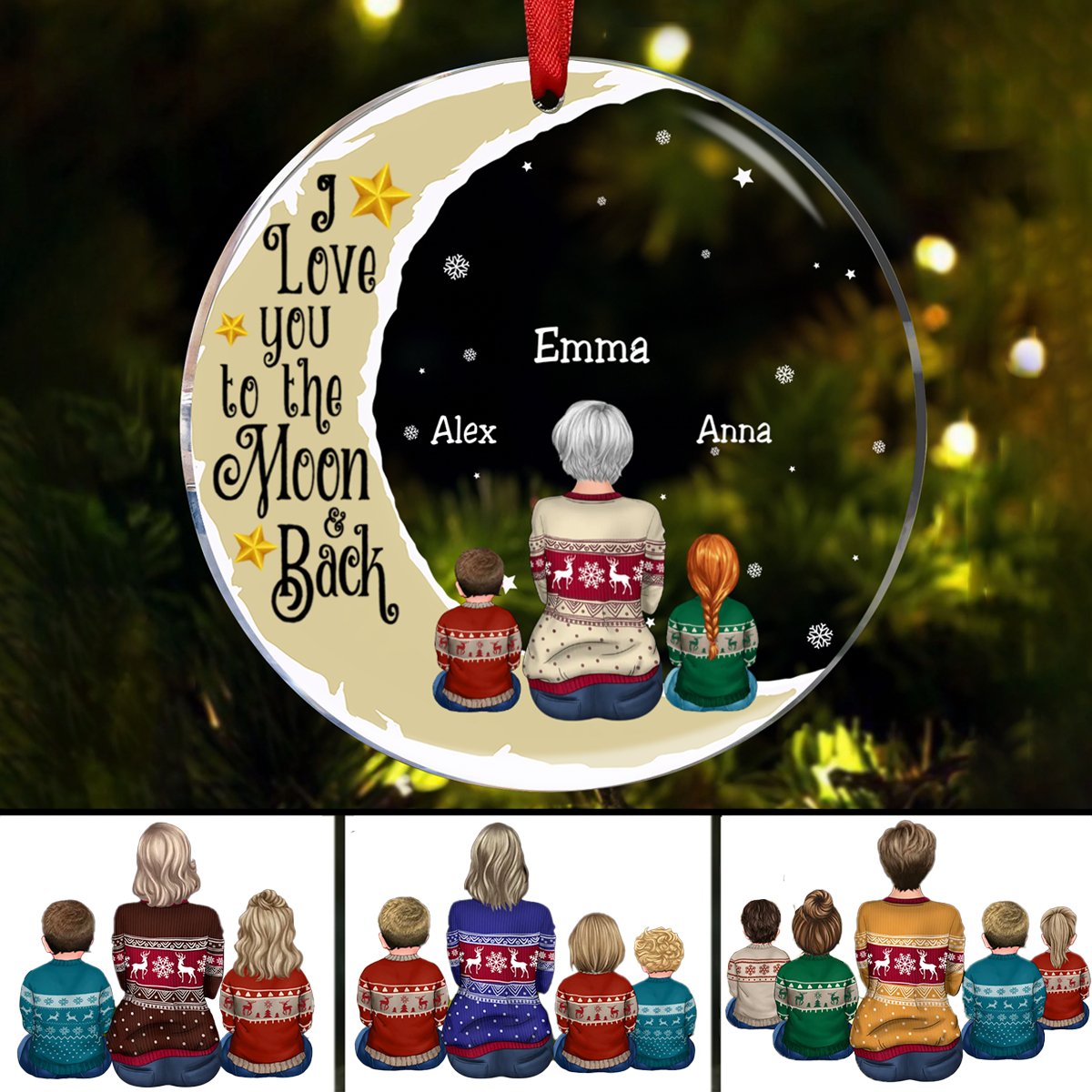 Family - I Love You To The Moon And Back - Personalized Circle Ornament (NM) - Makezbright Gifts