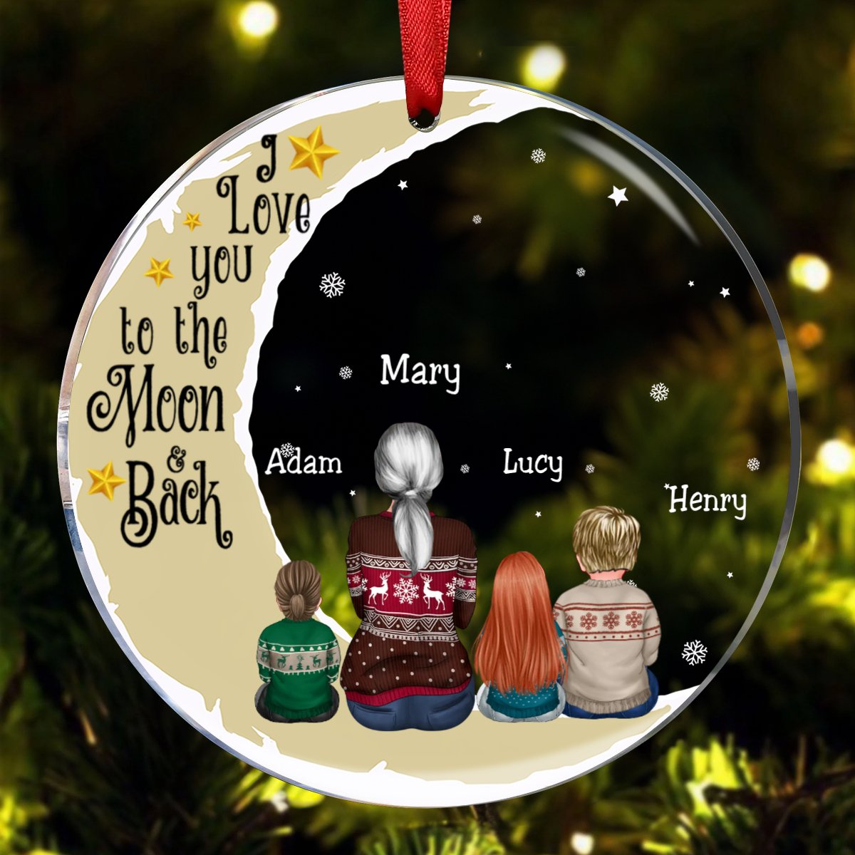 Family - I Love You To The Moon And Back - Personalized Circle Ornament (NM) - Makezbright Gifts