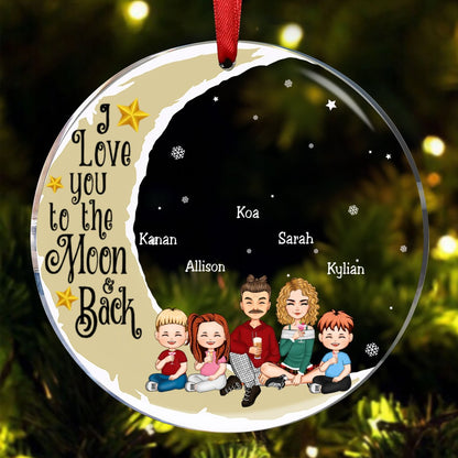 Family - I Love You To The Moon & Back - Personalized Circle Ornament (NV) - Makezbright Gifts