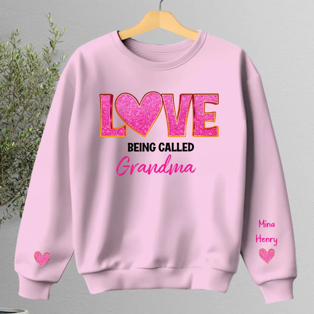 Family - Love Being Called Grandma Pink Glitter - Personalized Sweater - Makezbright Gifts