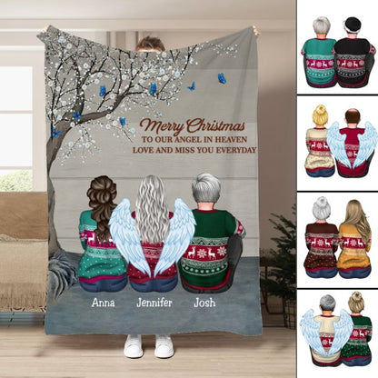 Family - Merry Christmas To Our Angel In Heaven Love And Miss You Everyday - Personalized Blanket (VT) - Makezbright Gifts