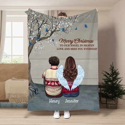 Family - Merry Christmas To Our Angel In Heaven Love And Miss You Everyday - Personalized Blanket (VT) - Makezbright Gifts