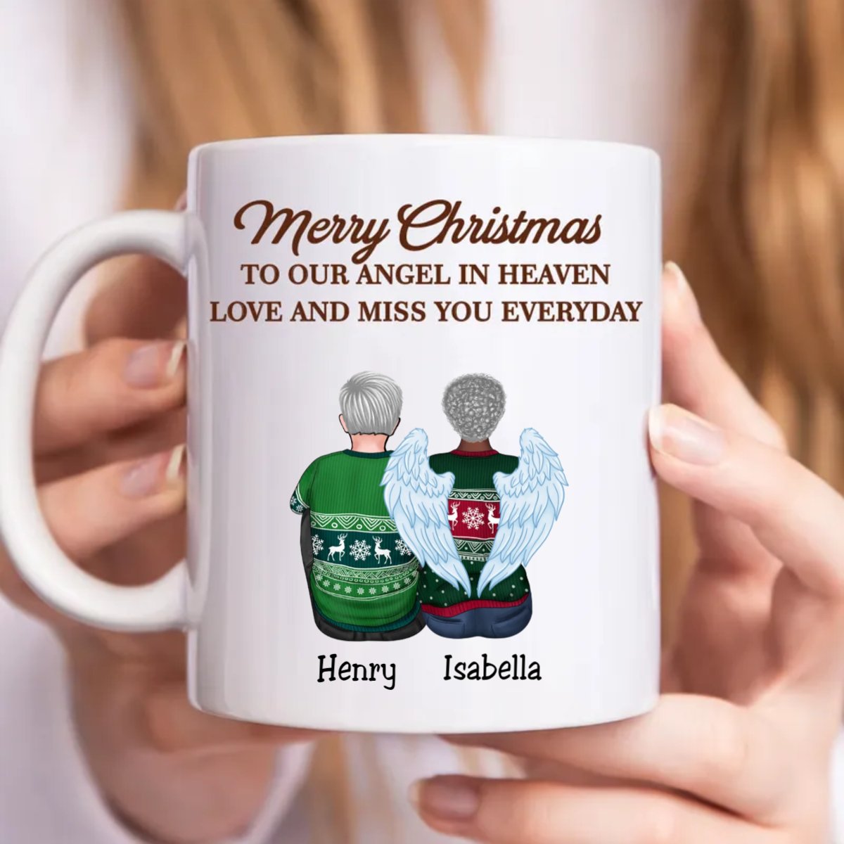 Family - Merry Christmas To Our Angel In Heaven Love And Miss You Everyday - Personalized Mug (VT) - Makezbright Gifts