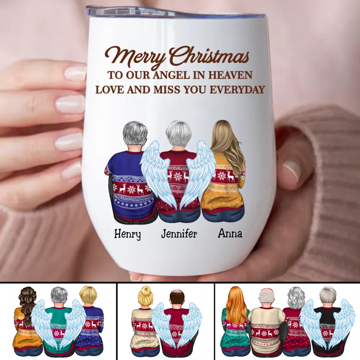 Family - Merry Christmas To Our Angel In Heaven Love And Miss You Everyday - Personalized Wine Tumbler (VT) - Makezbright Gifts