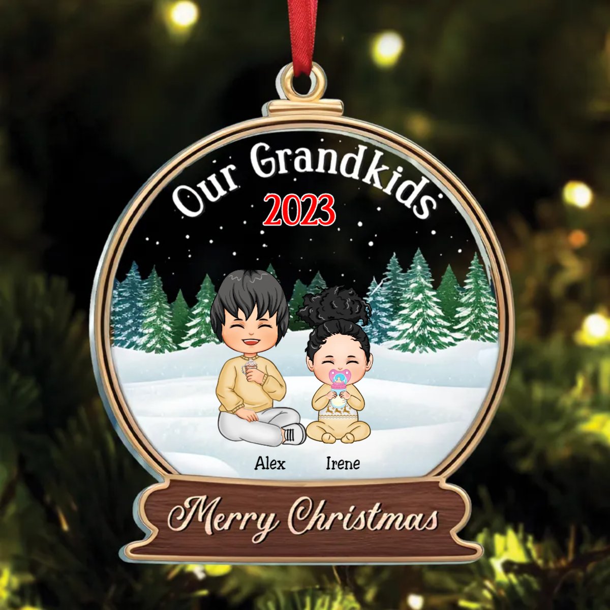 Family - Our Grandkids Children - Personalized Circle Ornament - Makezbright Gifts