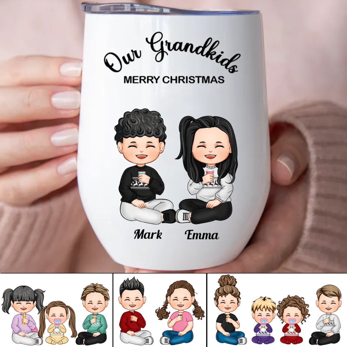 Family - Our Grandkids Merry Christmas - Personalized Wine Tumbler - Makezbright Gifts