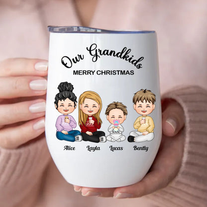 Family - Our Grandkids Merry Christmas - Personalized Wine Tumbler - Makezbright Gifts