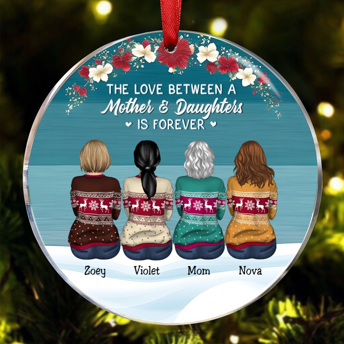 Family - The Love Between A Mother And Daughters Is Forever - Personalized Circle Ornament - Makezbright Gifts