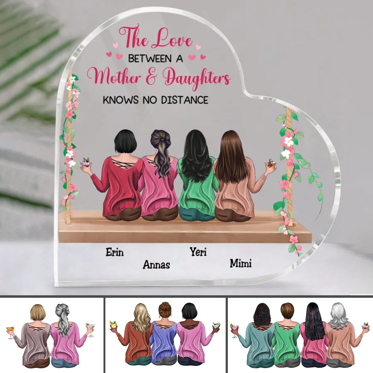 Family - The Love Between A Mother & Daughters Knows No Distance - Personalized Acrylic Plaque - Makezbright Gifts