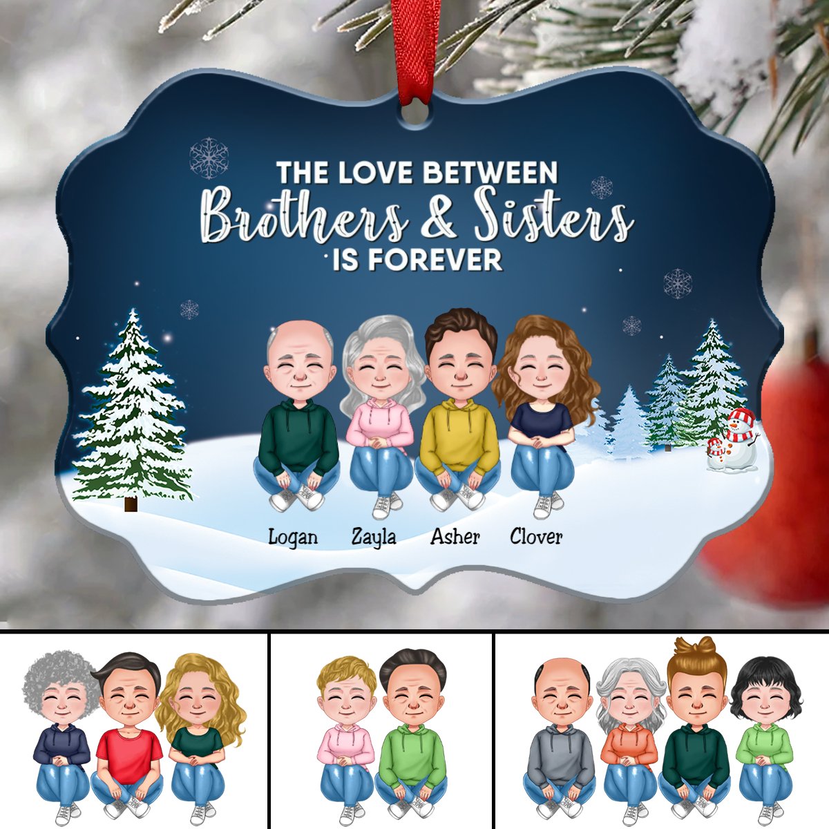 Family - The Love Between Brothers & Sisters Is Forever Chibi Version - Personalized Christmas Ornament - Makezbright Gifts