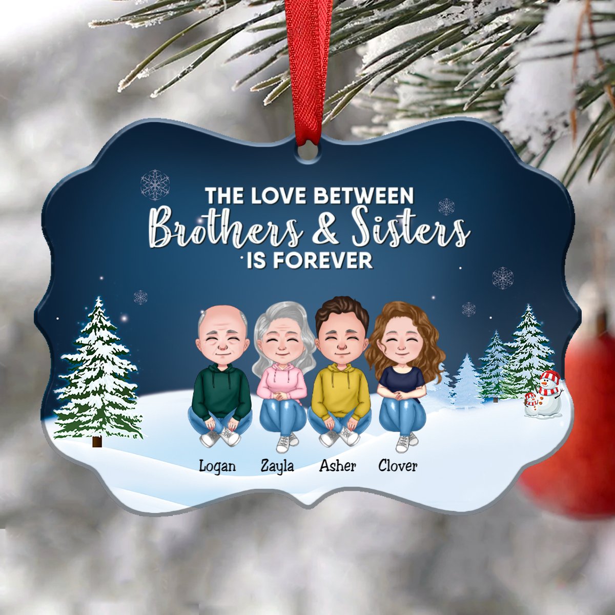 Family - The Love Between Brothers & Sisters Is Forever Chibi Version - Personalized Christmas Ornament - Makezbright Gifts