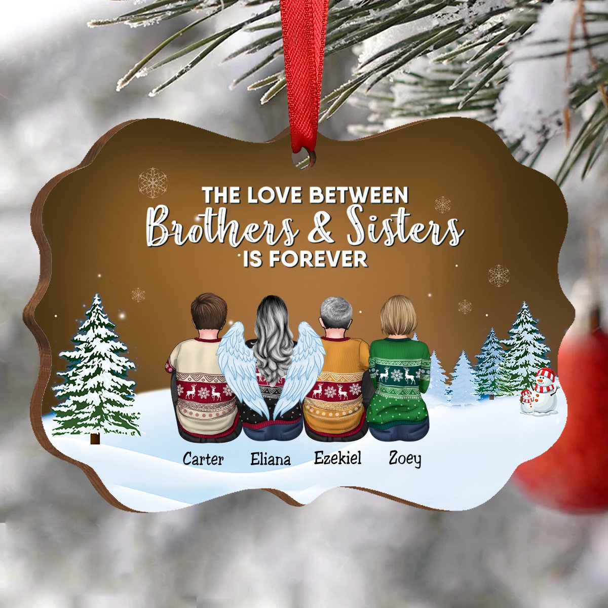 Family - The Love Between Brothers & Sisters Is Forever - Personalized Christmas Ornament (Orange) - Makezbright Gifts