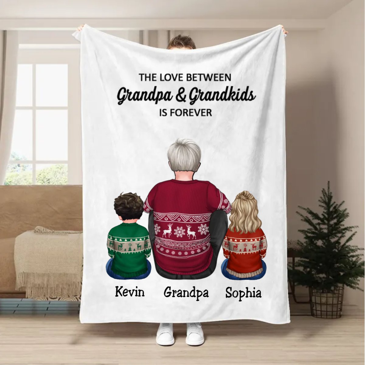 Family - The Love Between Grandpa & Grandkids Is Forever - Personalized Blanket - Makezbright Gifts