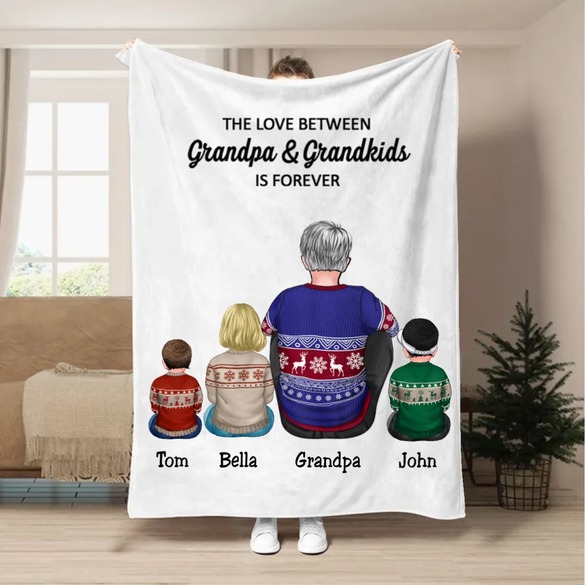 Family - The Love Between Grandpa & Grandkids Is Forever - Personalized Blanket - Makezbright Gifts