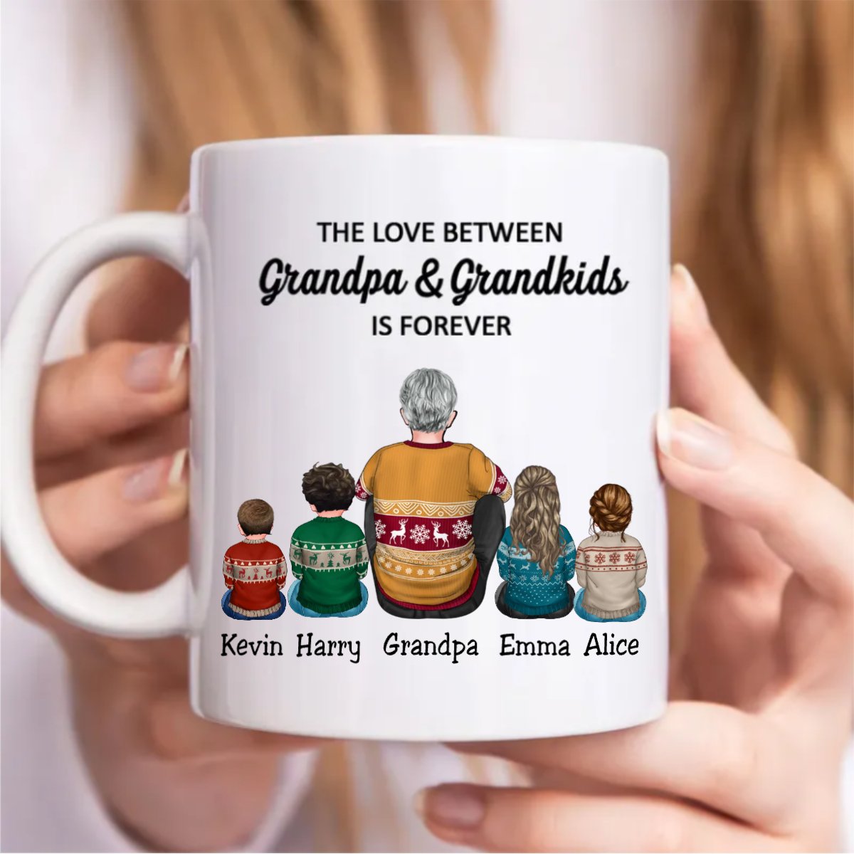 Family - The Love Between Grandpa & Grandkids Is Forever - Personalized Mug - Makezbright Gifts