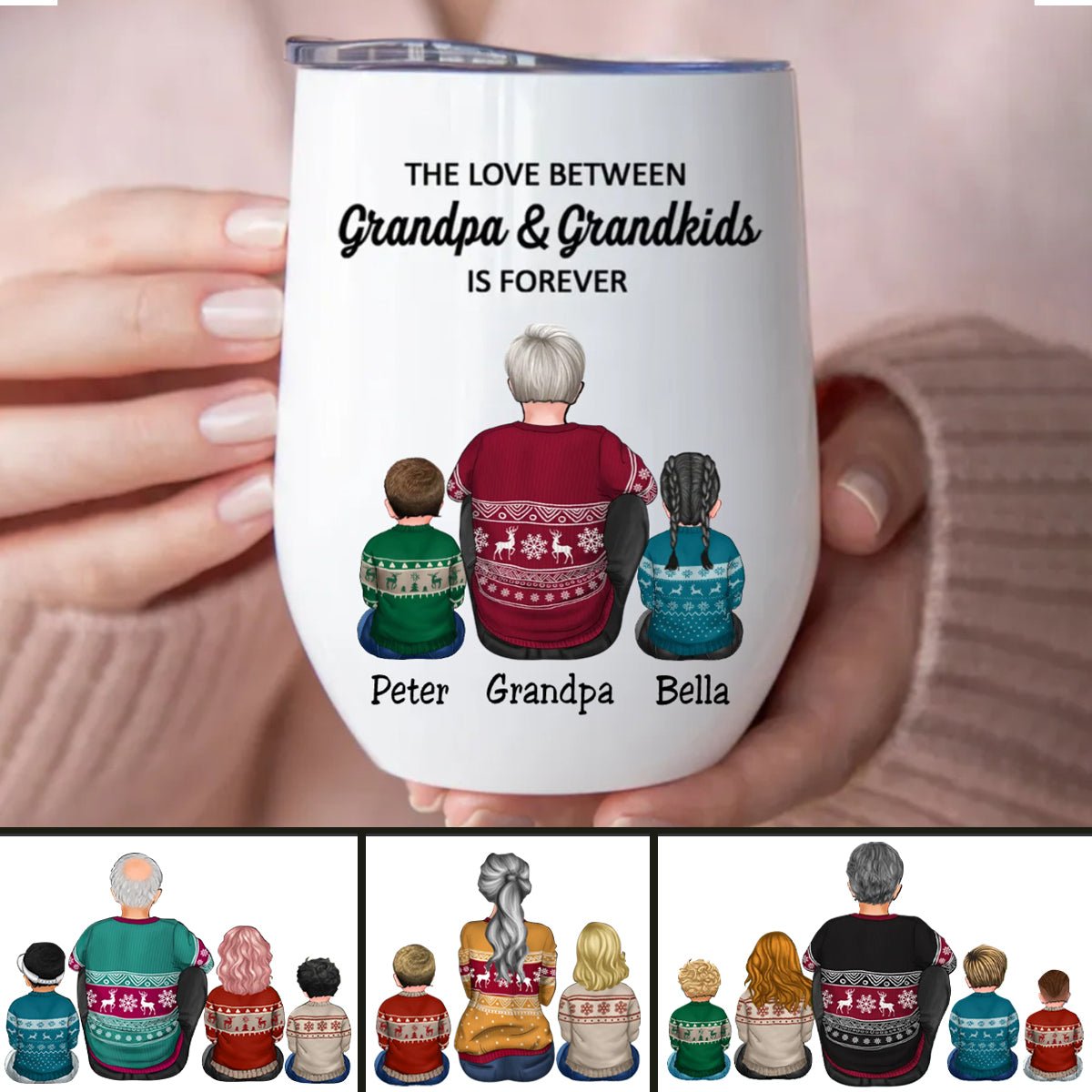 Family - The Love Between Grandpa & Grandkids Is Forever - Personalized Wine Tumbler - Makezbright Gifts