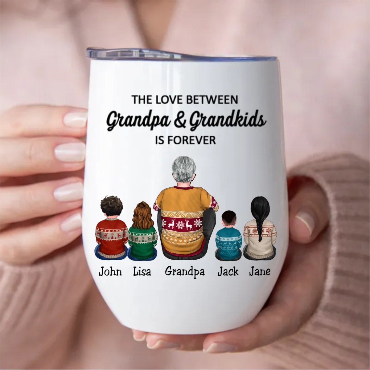 Family - The Love Between Grandpa & Grandkids Is Forever - Personalized Wine Tumbler - Makezbright Gifts