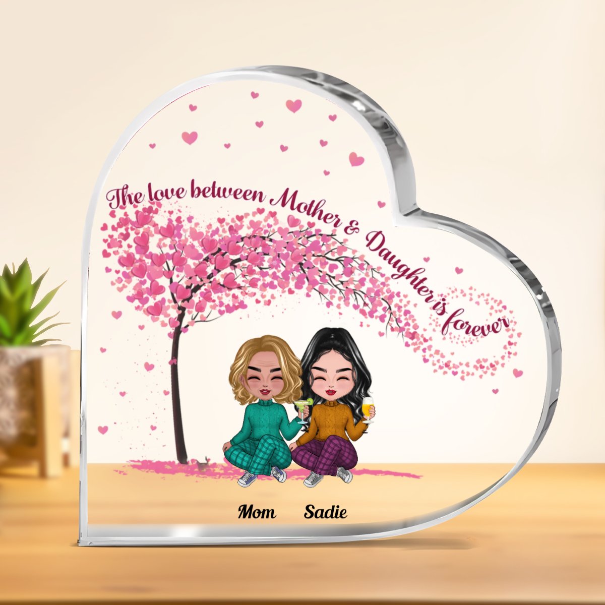 Family - The Love Between Mother & Daughters Is Forever - Personalized Acrylic Plaque (HEART) - Makezbright Gifts