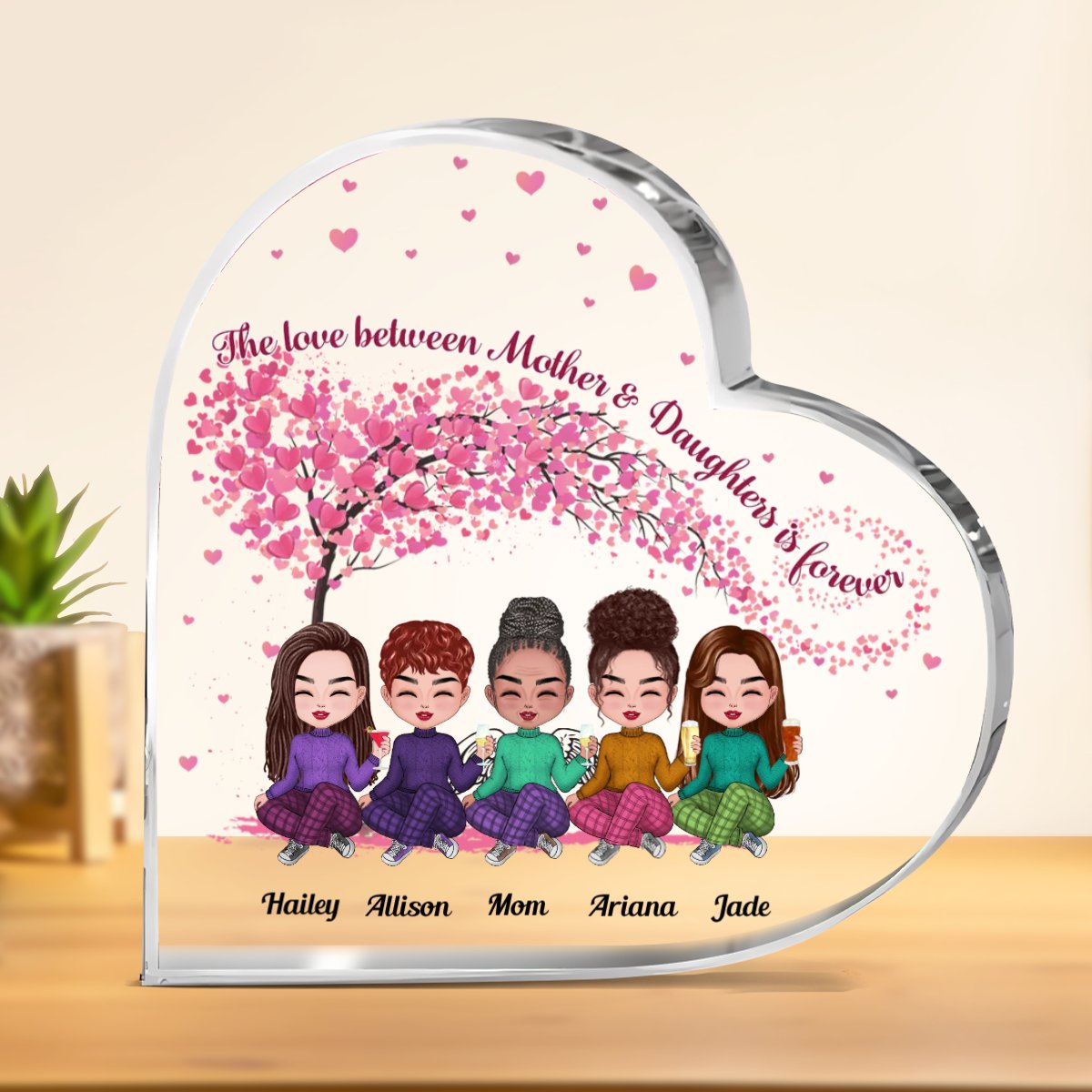 Family - The Love Between Mother & Daughters Is Forever - Personalized Acrylic Plaque (HEART) - Makezbright Gifts