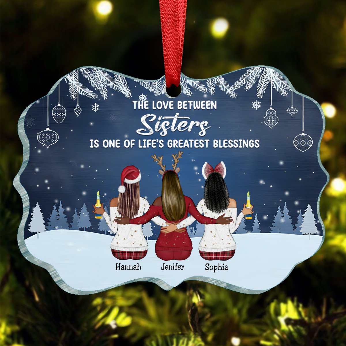 Family - The Love Between Sisters Is One Of Life's Greatest Blessings - Personalized Ornament – Personalized Acrylic Ornament - Makezbright Gifts