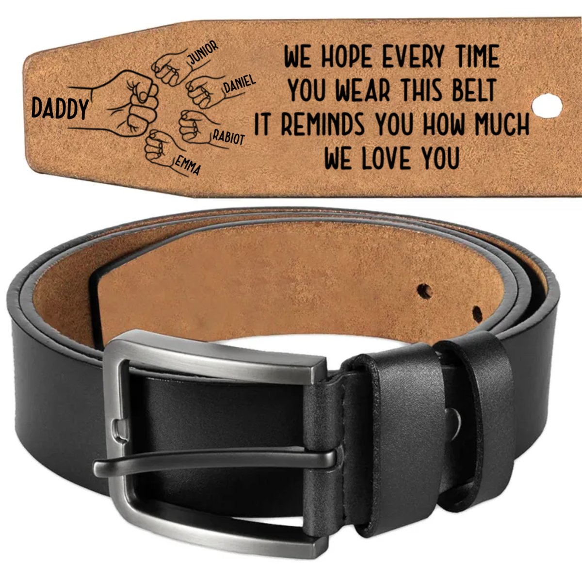 Family - This Belt Reminds You How Much We Love You - Personalized Engraved Leather Belt - Makezbright Gifts