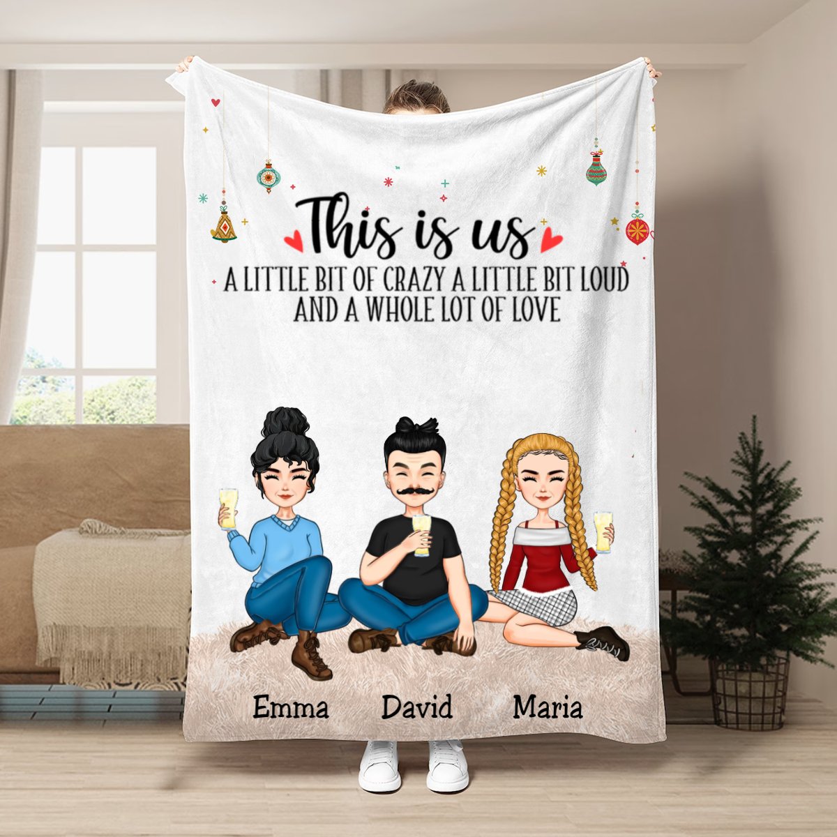 Family - This Is Us A Little Bit Of Crazy And A Whole Lot Of Love - Personalized Blanket T1 - Makezbright Gifts