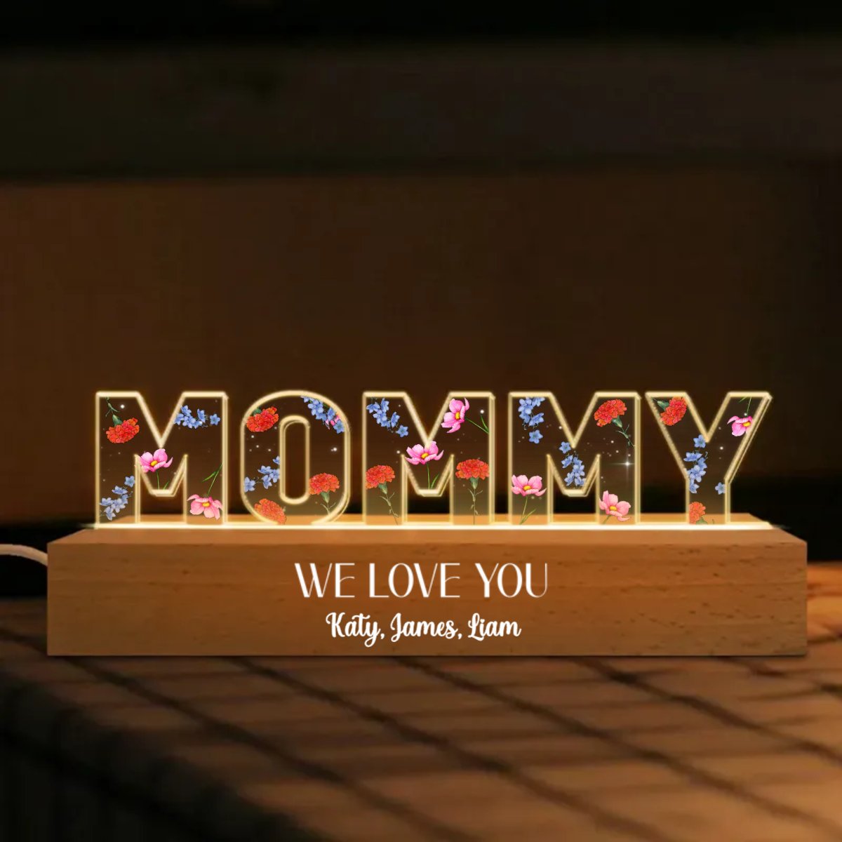 Family - We Love You Birth Month Flower - Personalized Acrylic LED Night Light - Makezbright Gifts