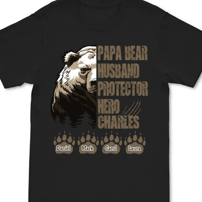 Father - Papa Bear Husband Protector Hero - Personalized Black Unisex T - shirt - Makezbright Gifts