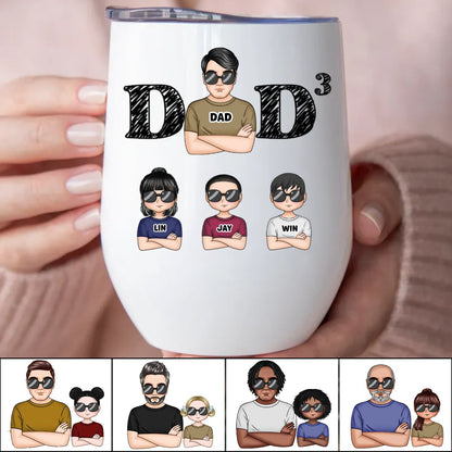 Father's Day - Dad And His Kids - Personalized Wine Tumbler - Makezbright Gifts