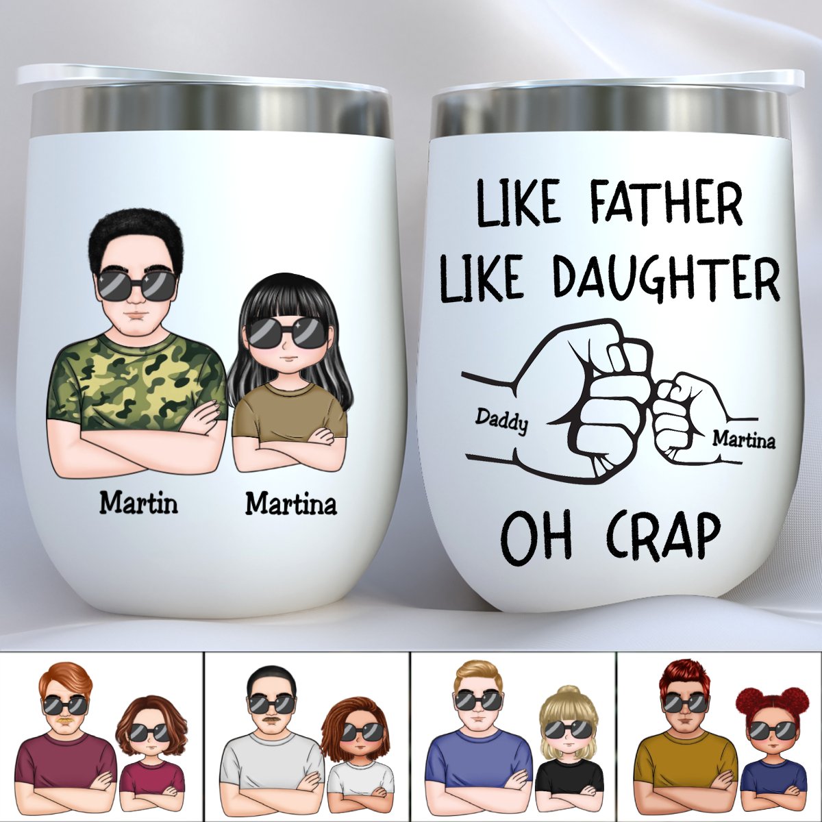 Father's Day - Like Father Like Daughter Fist Bump Handshake - Personalized Wine Tumbler (TT) - Makezbright Gifts