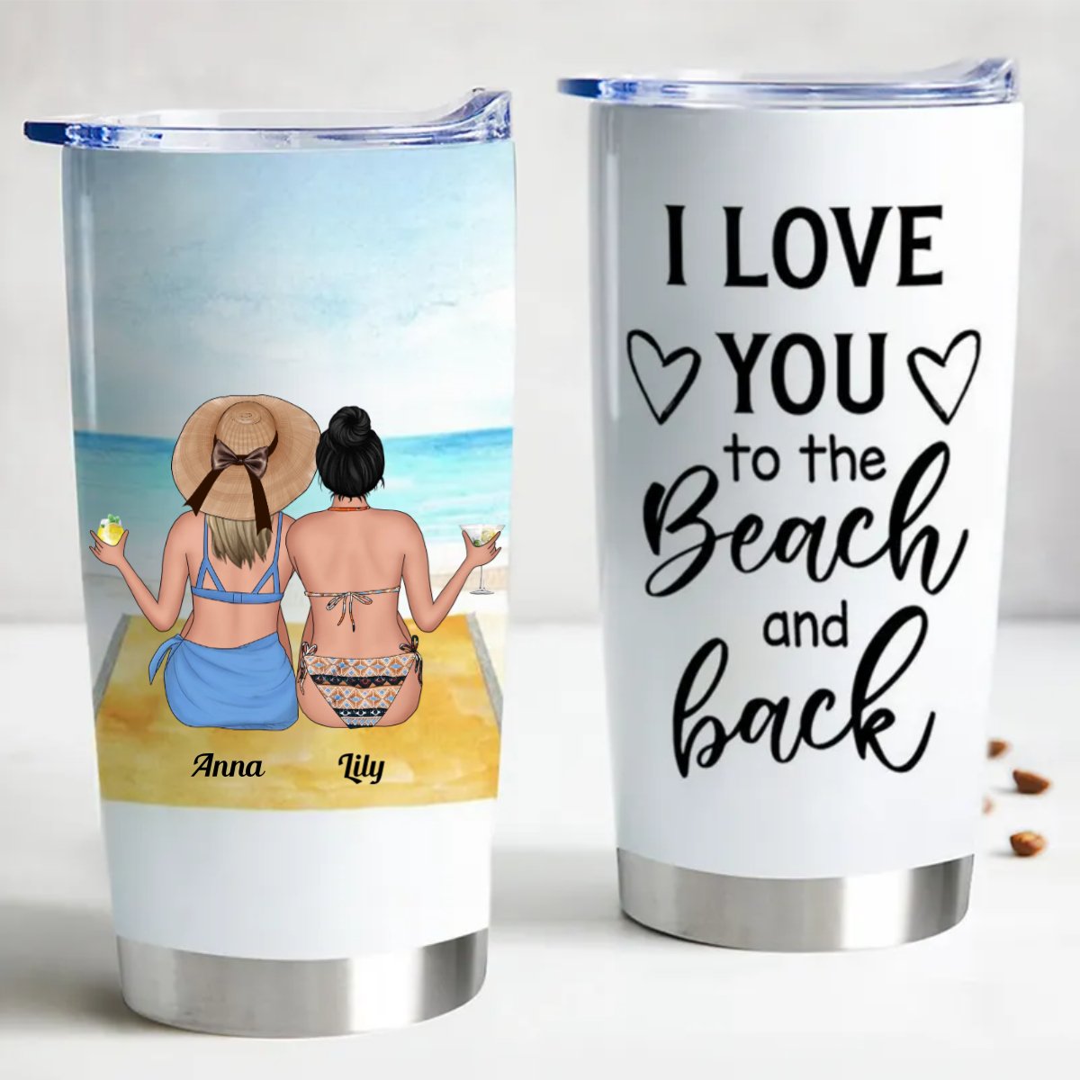 Girl Beach - I Love You To The Back & Beach - Personalized Tumbler - Makezbright Gifts