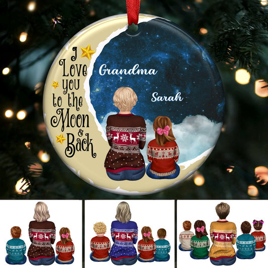 Grandma Grandkids - I love you to the moon and back - Personalized Circle Ornament (QA) - Makezbright Gifts