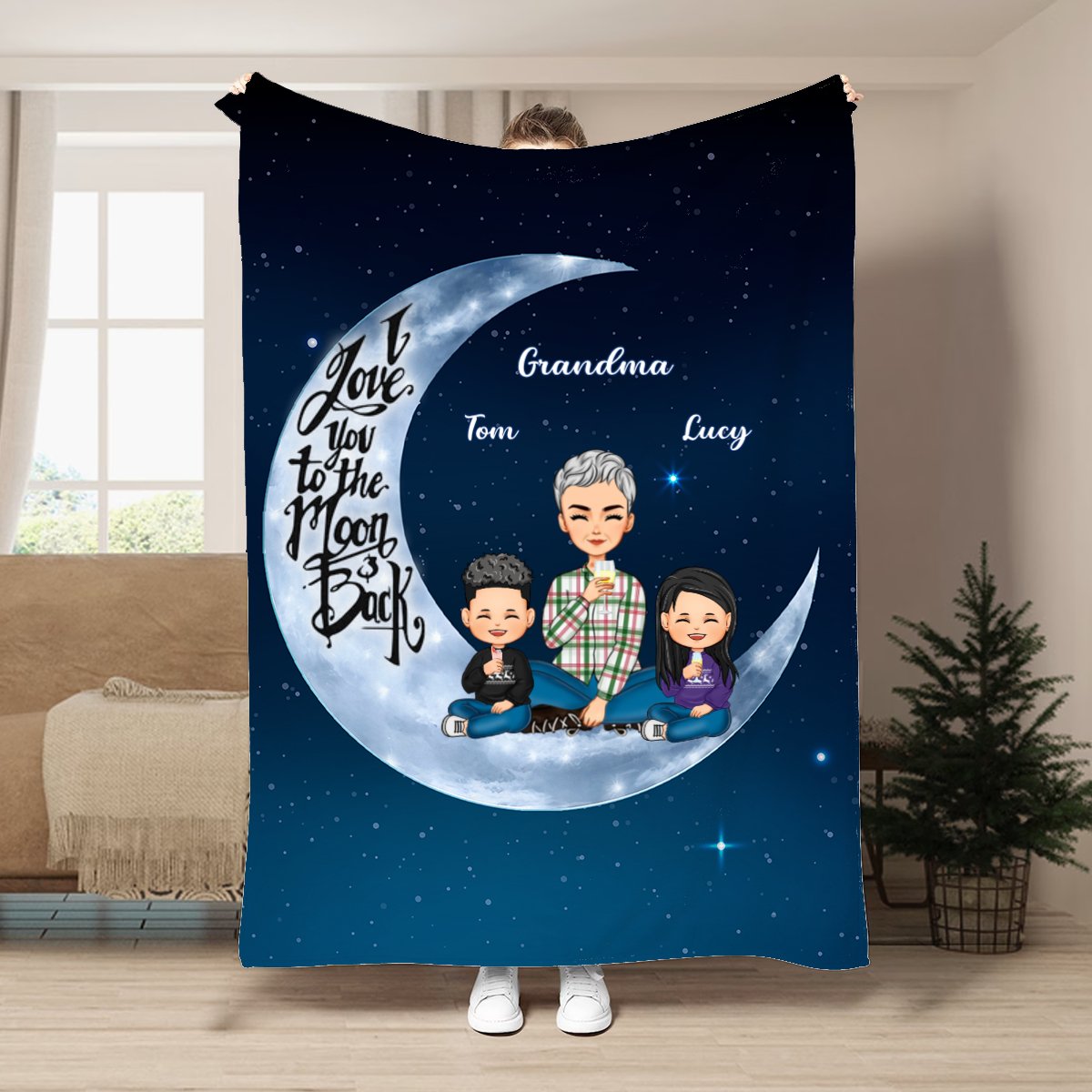 Grandma - I Love You To The Moon And Back - Personalized Blanket - Makezbright Gifts