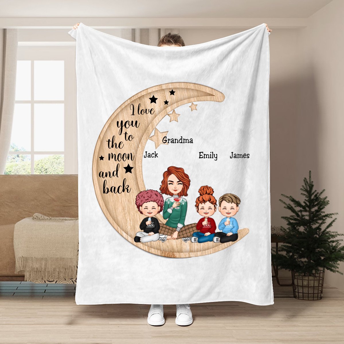 Grandma - I Love You To The Moon And Back - Personalized Blanket (NM) - Makezbright Gifts