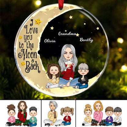 Grandma - I Love You To The Moon And Back - Personalized Circle Ornament - Makezbright Gifts