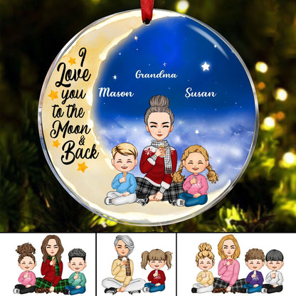 Grandma - I Love You To The Moon And Back - Personalized Circle Ornament (SA) - Makezbright Gifts