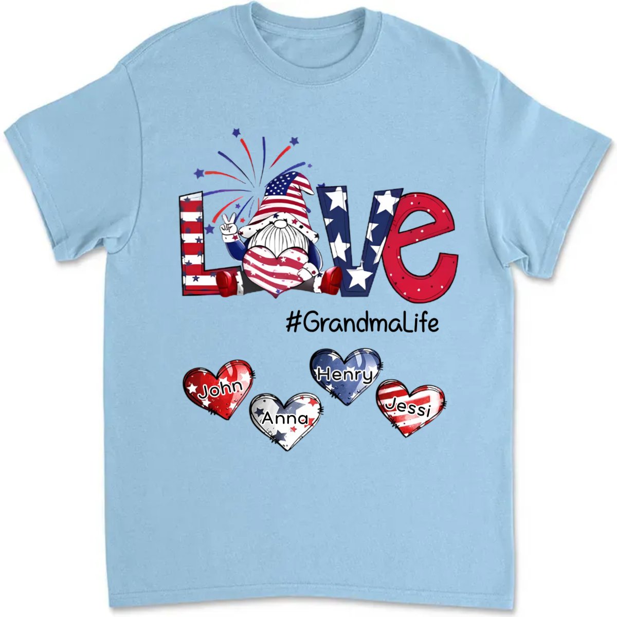 Grandma - Love Grandmalife Heart Dwarf American Flag - Personalized Unisex T - Shirt - Makezbright Gifts