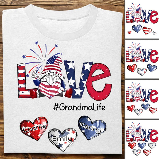 Grandma - Love Grandmalife Heart Dwarf American Flag - Personalized Unisex T - Shirt - Makezbright Gifts