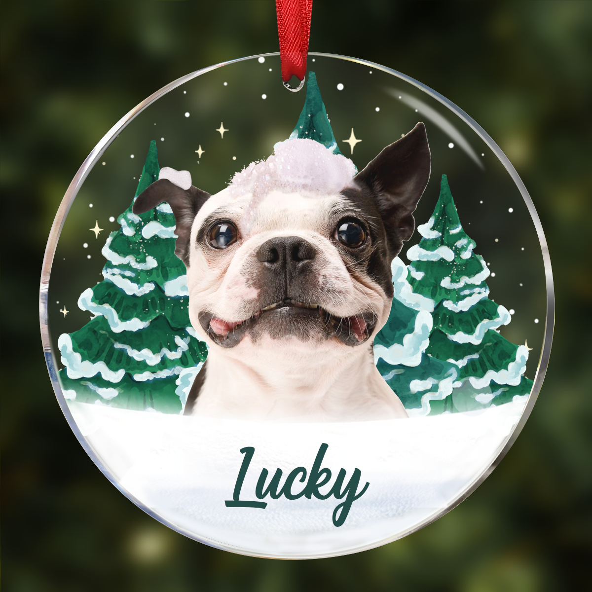 Custom Photo Pet Face Christmas Trees - Personalized Circle Acrylic Ornament