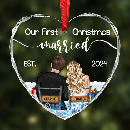 Our First Christmas Married Couples - Personalized Heart Shaped Acrylic Ornament