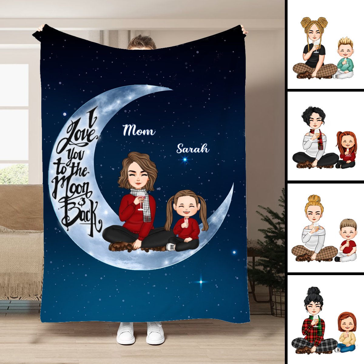 Mother - I Love You To The Moon And Back - Personalized Blanket (M2) - Makezbright Gifts